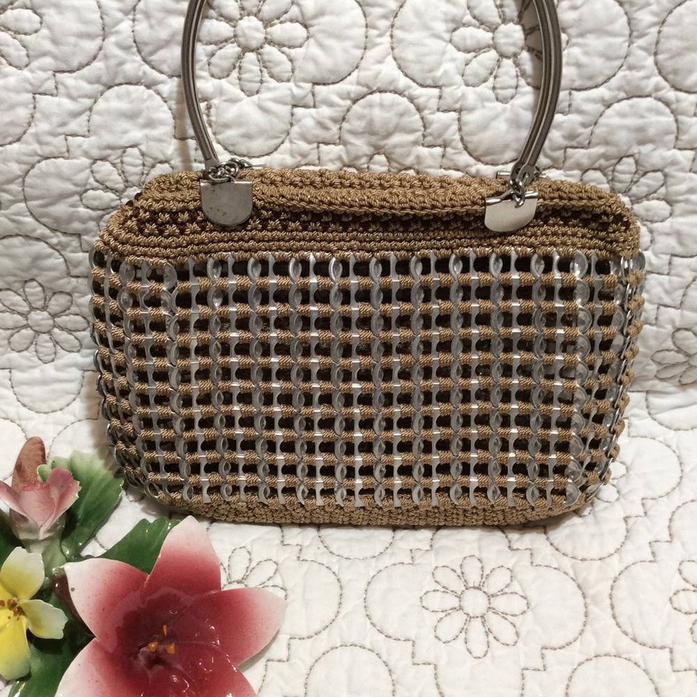 One of a kind tan crochet with can tops